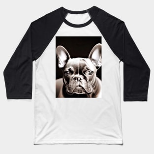 Detailed & Exquisite Frenchie: A Chromatic Photorealistic Greyscale Portrait Baseball T-Shirt